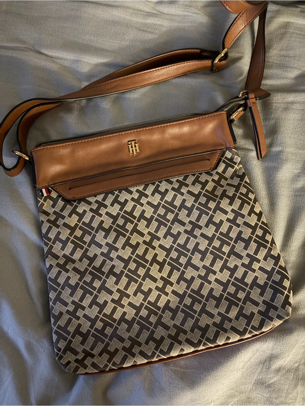 Tommy Hilfiger Brown and Beige Monogram Crossbody Bag
